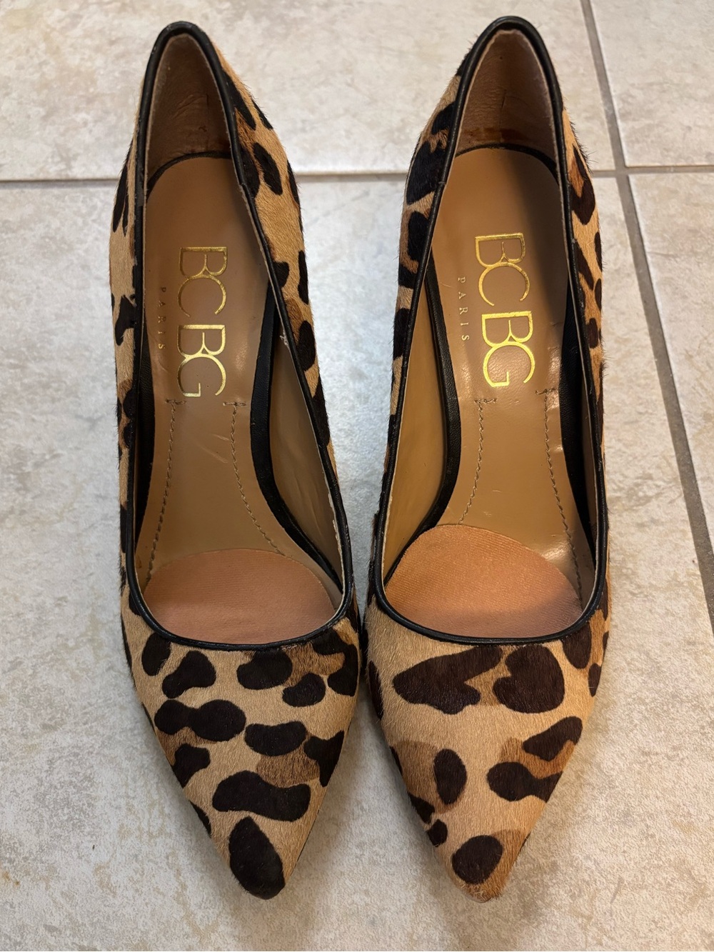 BCBG Leopard-Print Pointed Toe Pumps in Tan and Brown